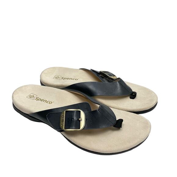 Spenco Shoes - Spenco | 9.5D NWOB Sierra Black Leather Orthotic Comfort Thong Flip Flop Sandals